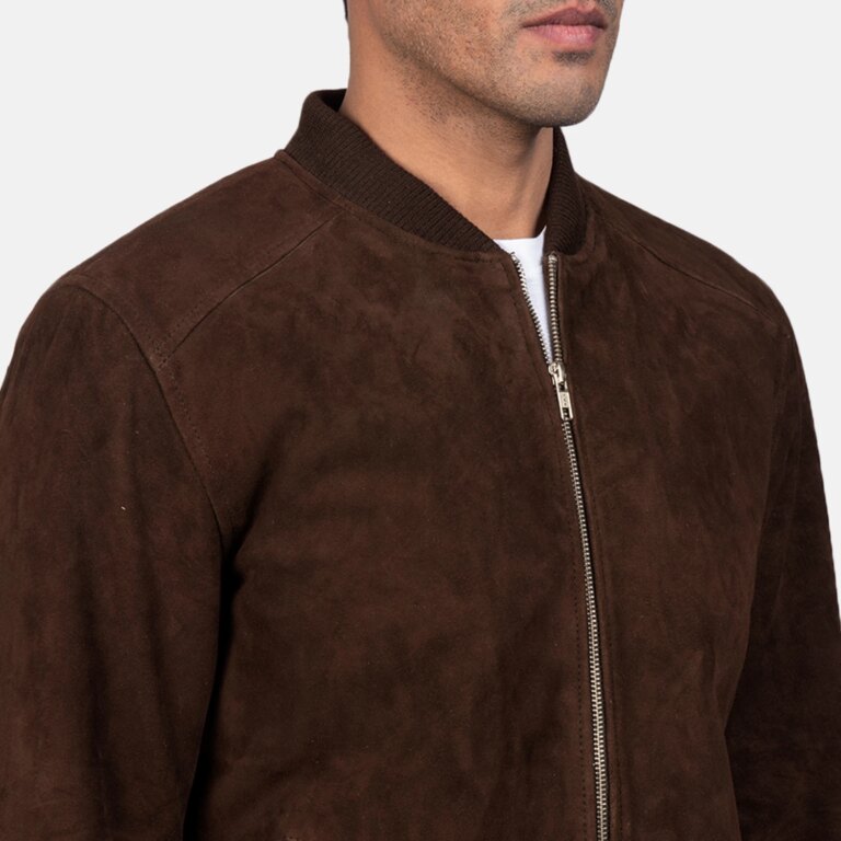 Mens Blain Mocha Suede Bomber Jacket Close-Up-9-1720094899314